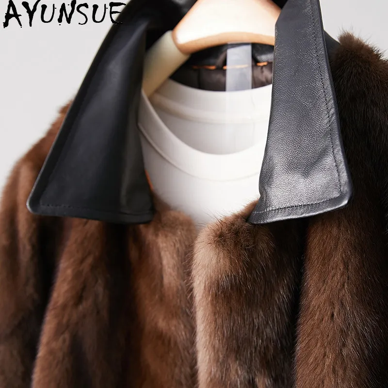 Фото AYUSNUE Натуральная норковая шуба для женщин, роскошная модная зимняя куртка, теплая женская одежда из натурального меха, приталенные пальто Abrigos Mujer Purple Label №3