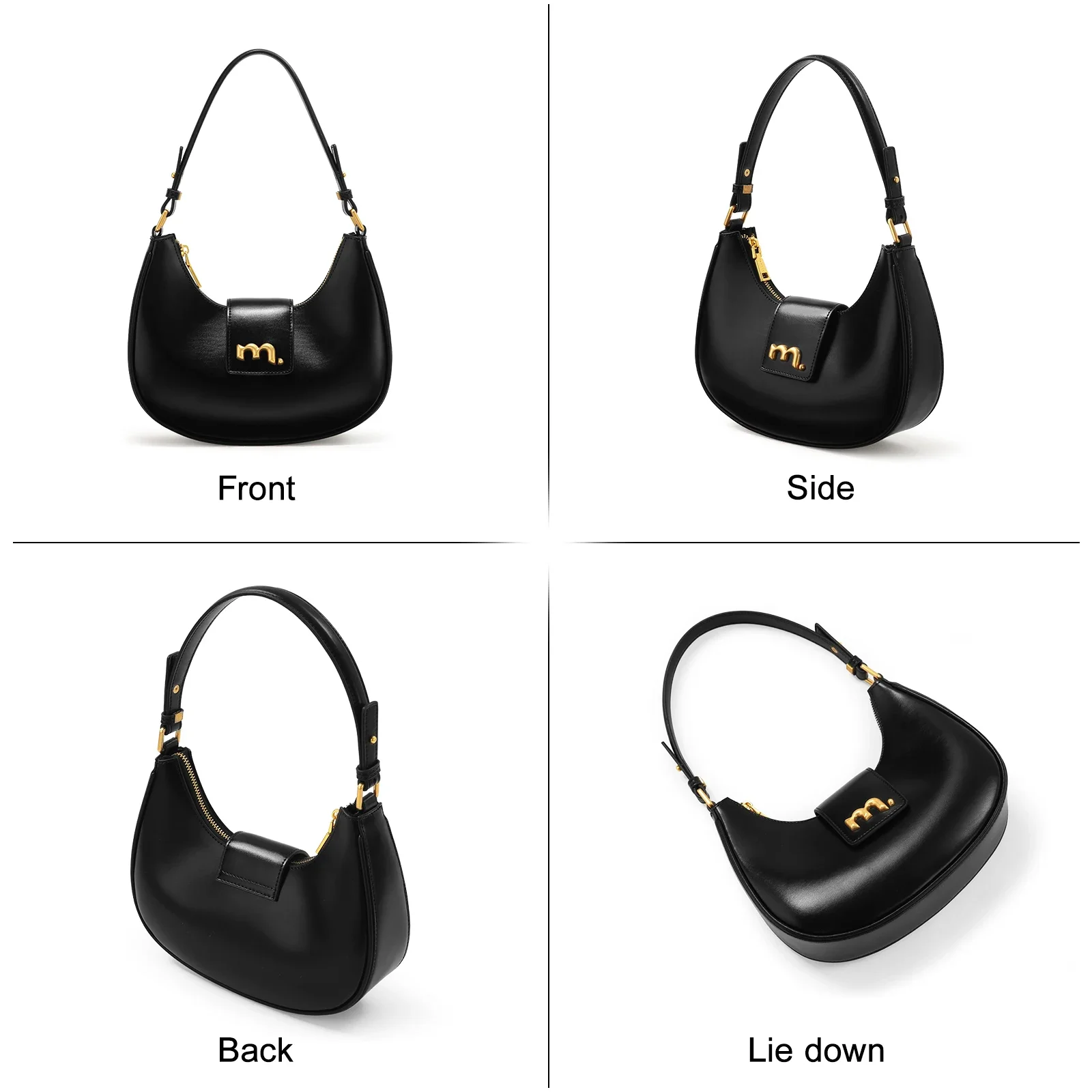 Черная кожаная сумка-полумесяц с ручкой