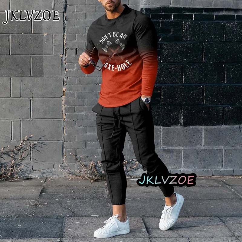 Mens Tracksuits Long Sleeve Outfit O-Neck T-shirt Set Fashion Tops High Quality Oversized Male Clothing 2 Piece Suit Jogging