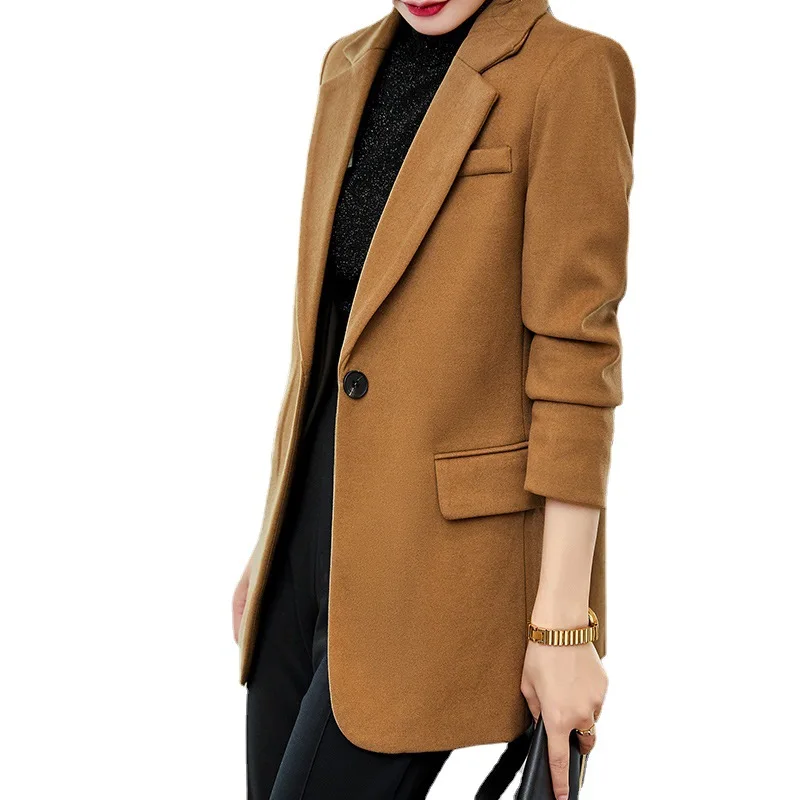 Two Piece Set Punk Pu Leather Blazer High Waist Pants Set 2021 Women Brown Motorcycle Casual Office Blazer Straight Pant Suits