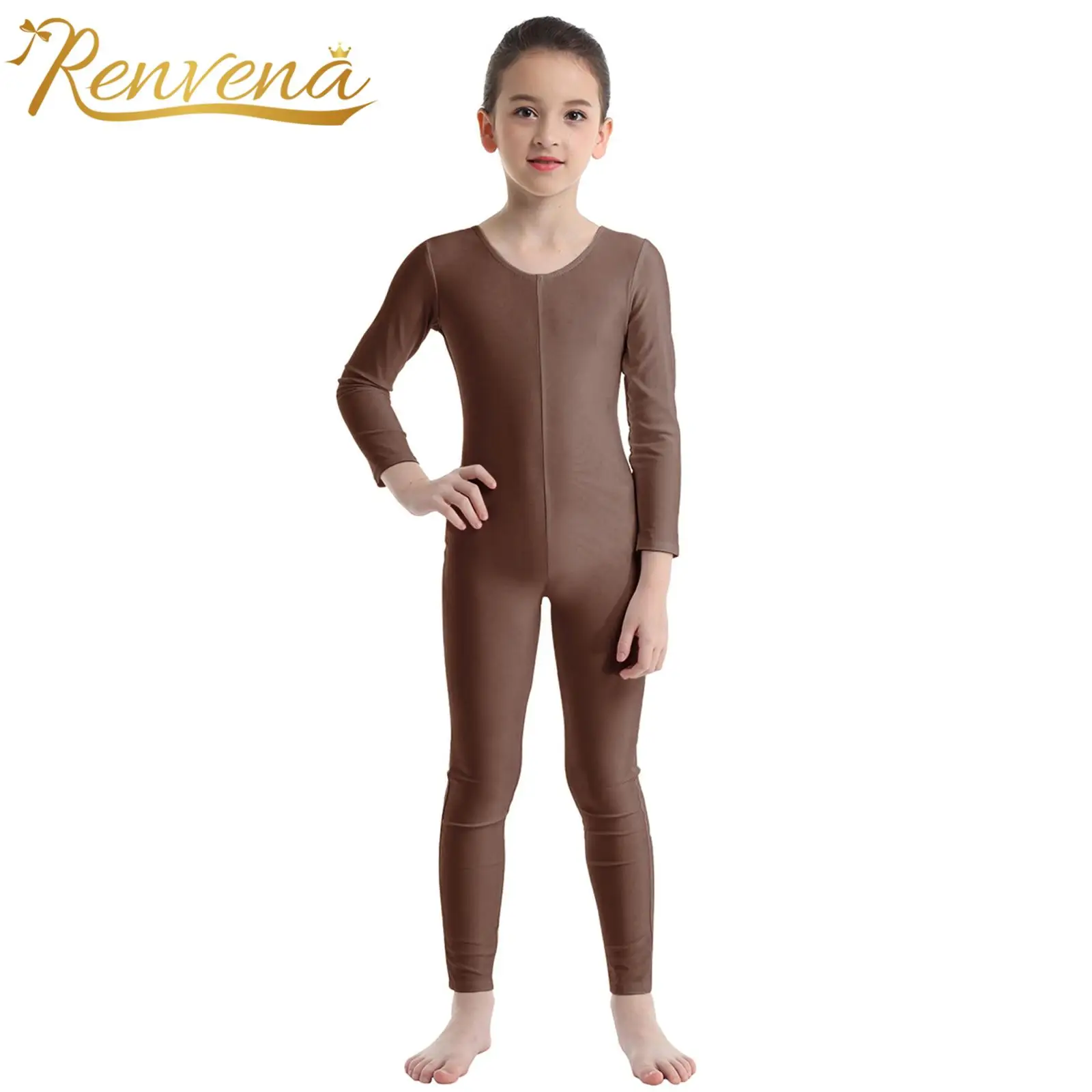 

Kids Girls Long Sleeve Ballet Gymnastics Leotard Dance Class Exercise Jumpsuit Solid Elastic Unitard Stage Performance Dancewear