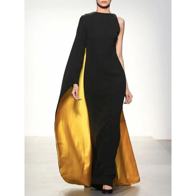 Женское асимметричное платье на одно плечо с круглым вырезом