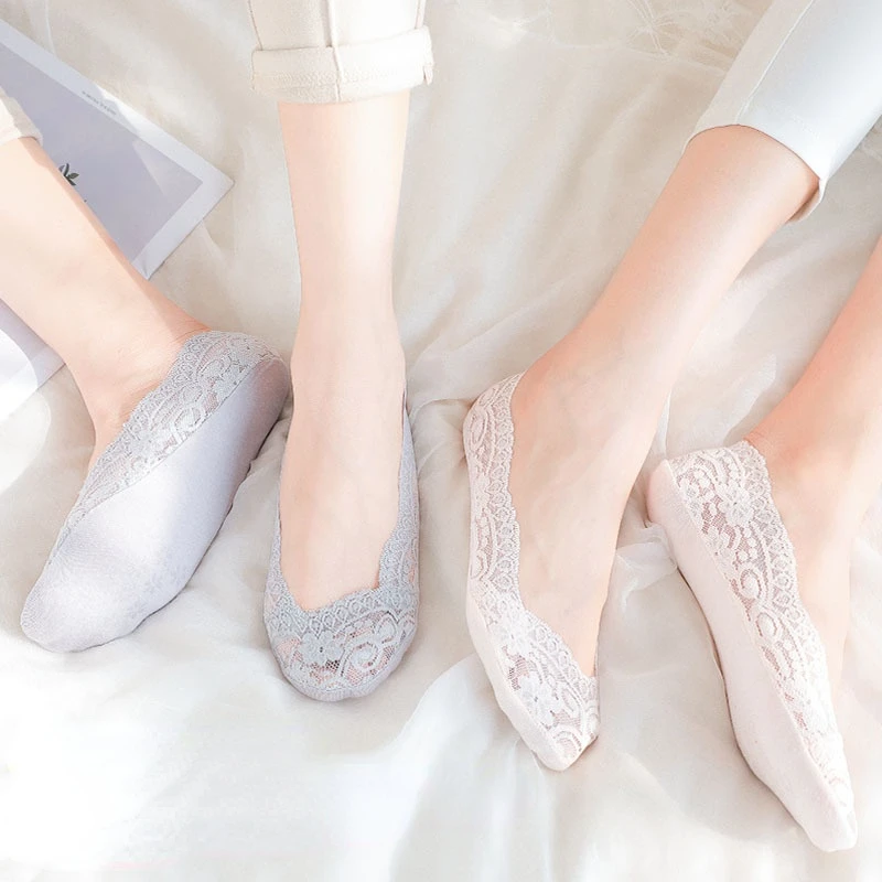 

2 Pairs Lace Socks Invisible Women's Summer Anti-slip Short Cotton Cute Fashion Ankle Woman 2022 Trends Sexy Transparent Socks
