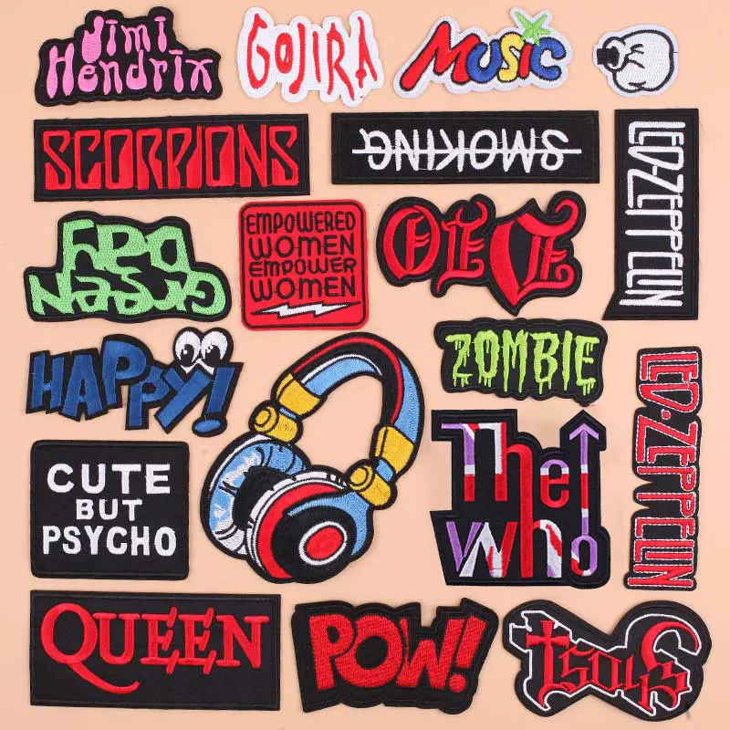 

Clothing Thermoadhesive Patches Iron on Rock Band Patches on Clothes Hippie Metal Band Letter Embrodery Patch Badges Stickers