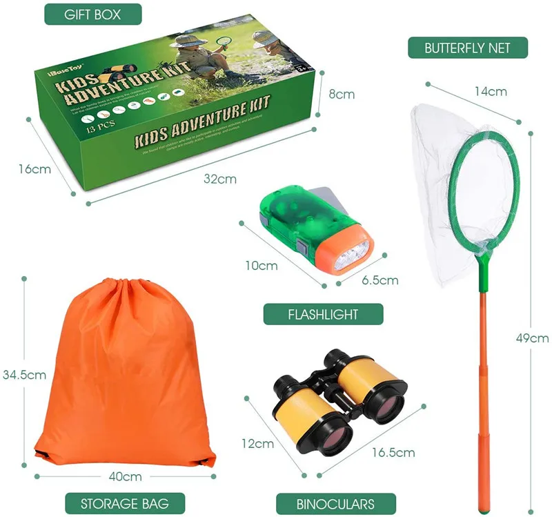 

Binoculars Set for Kids Exploration Outdoor Kit Hand Crank Flashlight Compass Magnifying Glass Insect Cage