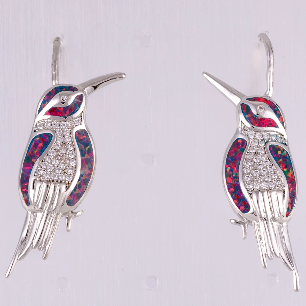 

KONGMOON Hummingbird Black Cherry Red Fire Opal Silver Plated Jewelry for Women Hook Earrings