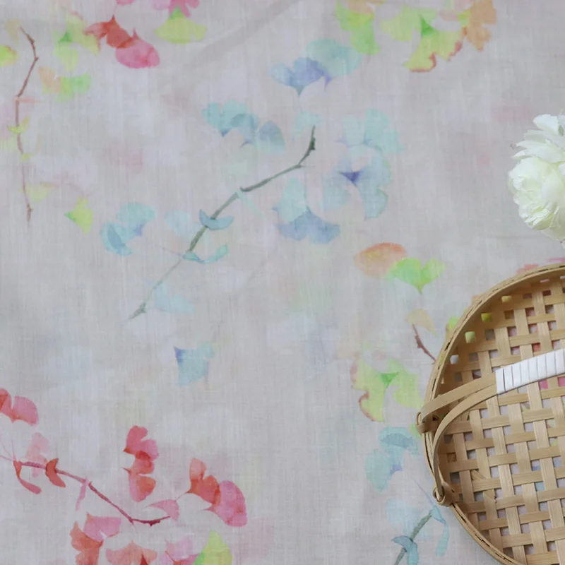 

Colorful High Quality Natural 100% Pure Ramie Dress Printed Fabric Robe Summer Thin DIY Hand Sewn Designer Fabric