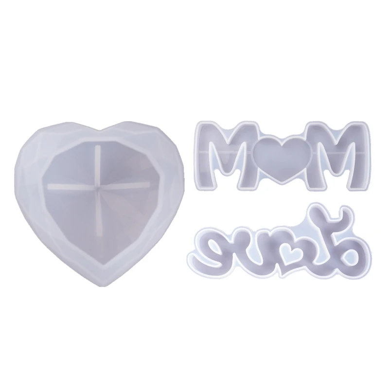 

L21E 3PCS Mother's Day Silicone Resin Molds Love Mom Letter Heart Mold for Epoxy Resin Casting Diamond Heart Candle Soap Mold