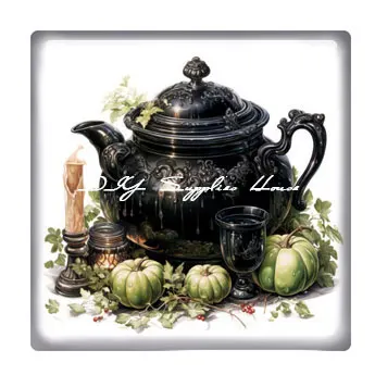 10 шт./лот котел на Хэллоуин ведьма тыква яблоко квадратное фото стеклянный