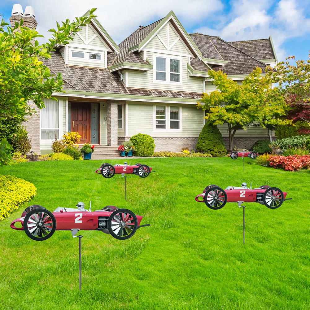 

Metal Racer Car Garden Yard Party Camping Windmill Aircraft Wind Spinner Ornament Pinwheel Decoration Kids Toy
