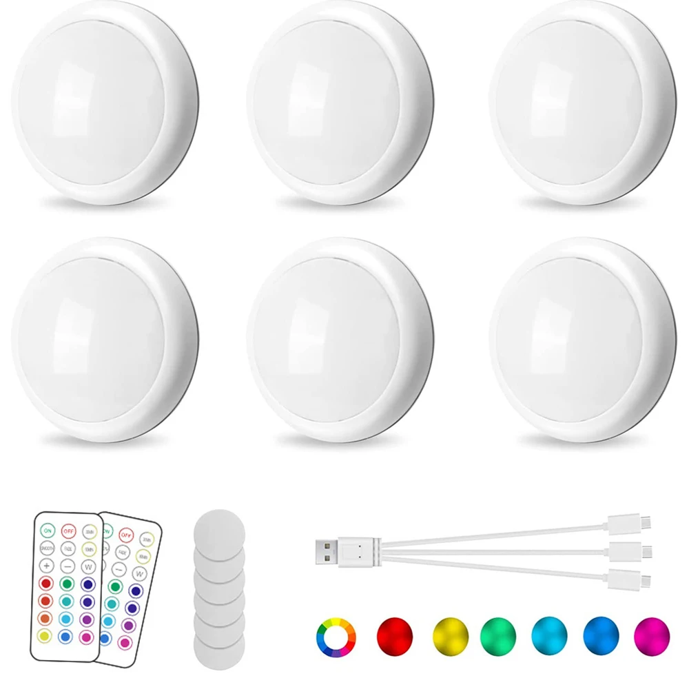 

Rechargeable Wireless Colors Light Night Lamp Puck Cabinet For Closet With Remote Kitchen 16 Dimmable Hallway Portable