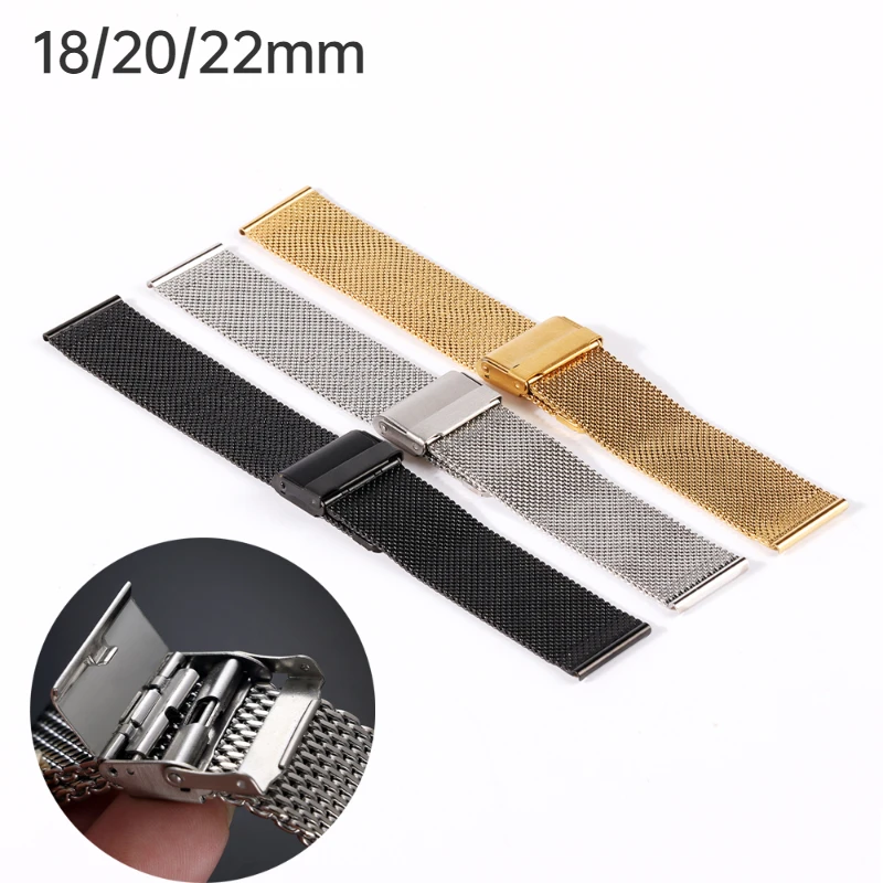 

304 Stainless Steel Milanese Mesh Band 18 20 22mm Metal Watchband Suitable for Huawei DW Smart Watch Strap Net Bracelet