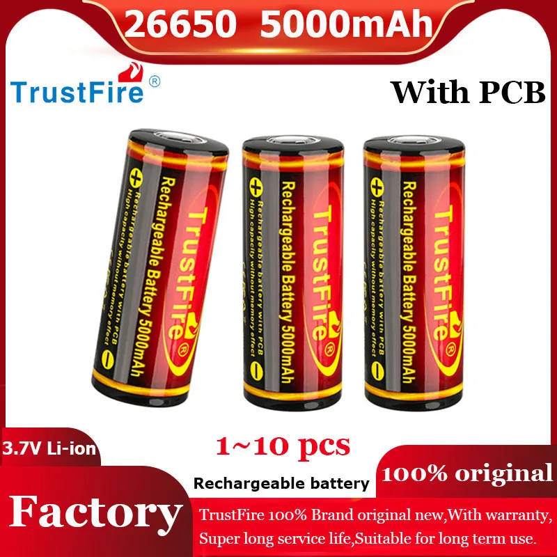 

TrustFire Original 26650 Rechargeable Battery 5000mAh High Capacity Lithium ion Batteries 3.7V Flat Top Flashlight Torch Cells