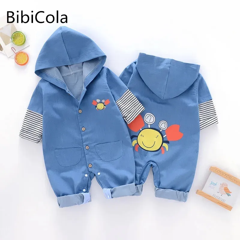 

От 1 до 3 лет, корейский стиль, для маленьких мальчиков и девочек, принт с героями мультфильмов, длинный рукав, джинсовые боди, детские повседн...