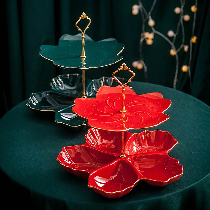 

Light Luxury Ceramic Fruit Plate European Double Dessert Plate Cake Dessert Table Multi-layer Pastry Parlor Candy Tray Rack