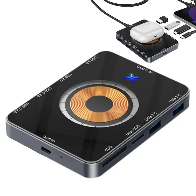 

USB C Docking Station 8 In 1 Type C Hub Multiport Adapter With Magnetic 15W Wireless Fast Charging USB Charger Hub