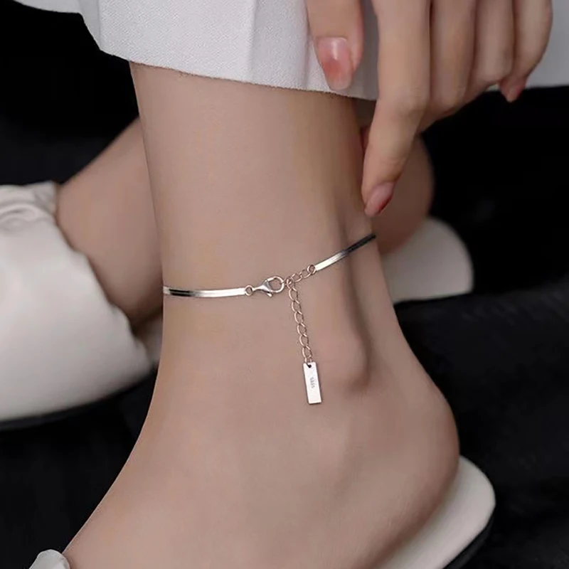 

DAYIN Minimalist Silver Color Snake Chain Anklet for Women Couples Summer New Fashion Geometric Handmade Holiday Beach Jewelry