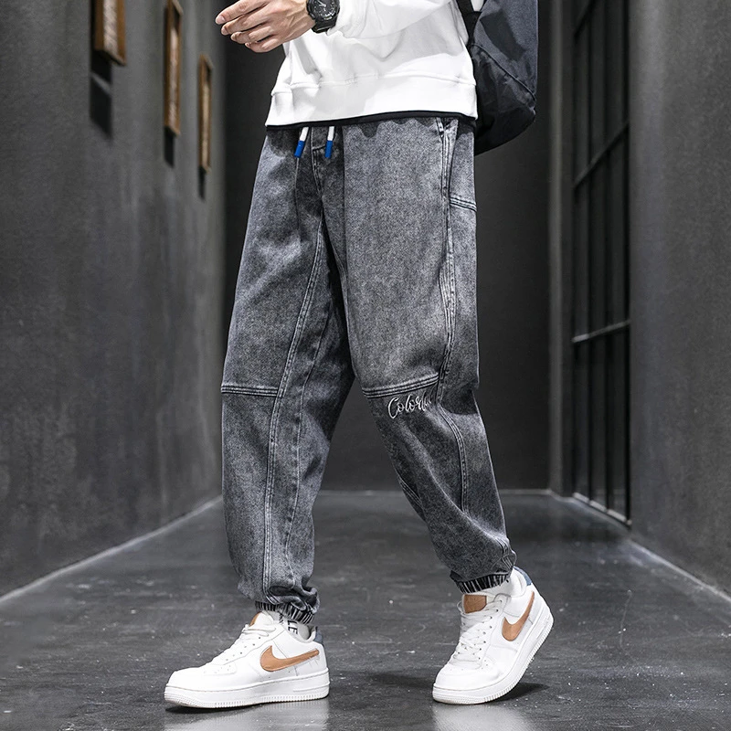 EH·MD® Bunched Feet Harlan Embroidered Jeans Men's Big X Logo Seven Styles Of High Street Zipper Slim Pencil Pants For Comfort