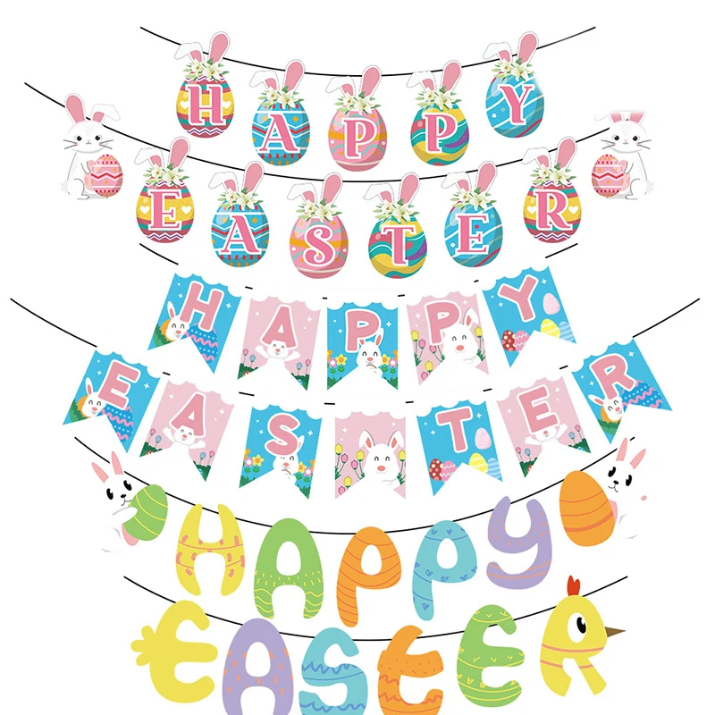 

Happy Easter Banner Cartoon Rabbit Bunny Easter Garlands Spring Egg Easter Banner 2023 Happy Easter Day Kids DIy Garlands