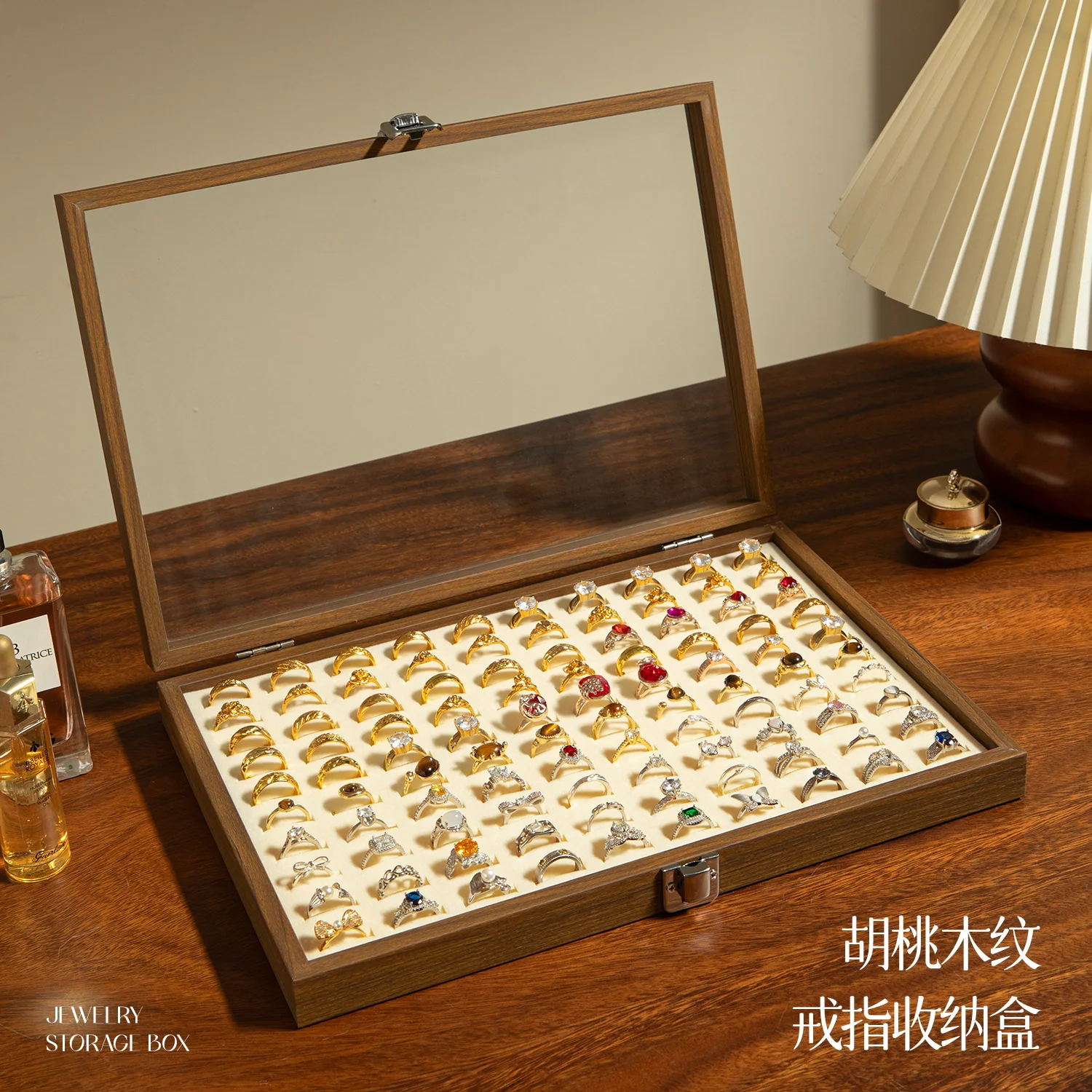 Фото Wooden Premium Jewelry Box Organizer with Display Stand, Multi-Compartment Large Capacity Storage for Rings Earrings Jewelry №1