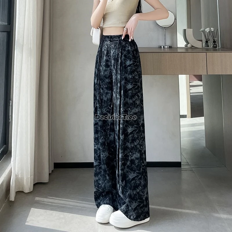 Женские брюки в китайском стиле свободные с широкими штанинами и чернильным