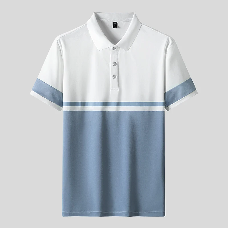 

Patchwork Polo tshirt for Men Summer Polo Shirt Men Cotton Business Tops Mens Shirts Short Sleeve Clothing Ice Silk Polos 128