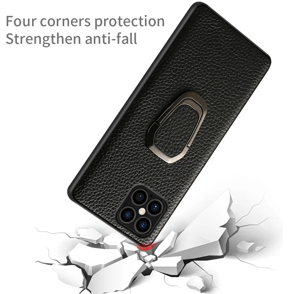 eather Case For Iphone 12 11 Pro Xs Max Magnet Back Cover With Finger Ring For Iphone X Xr 7 8 Plus 12 5.4 6.1 6.7 Inch Fundas