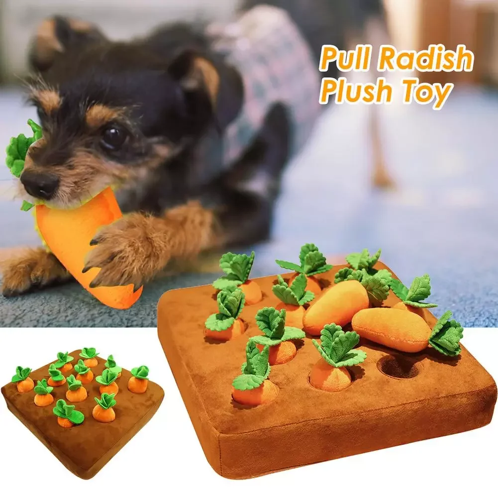 

NEW IN Pet Dog Chew Toy Sniffing Mat Carrot Doll Pull Out Radish Vegetable Field Plush Toy Parent Child Interaction Early Educat