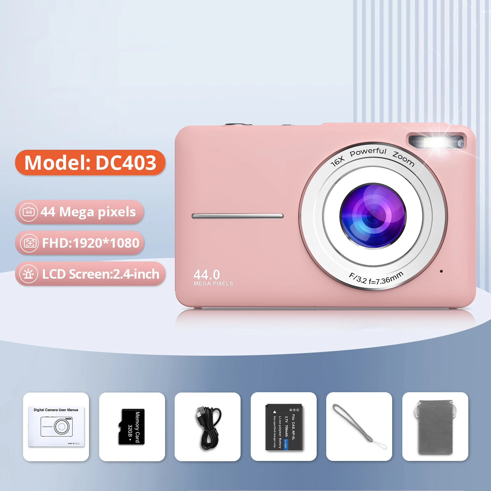 16x Zoom Portable Vlogging Camera For Kids Adults Beginners