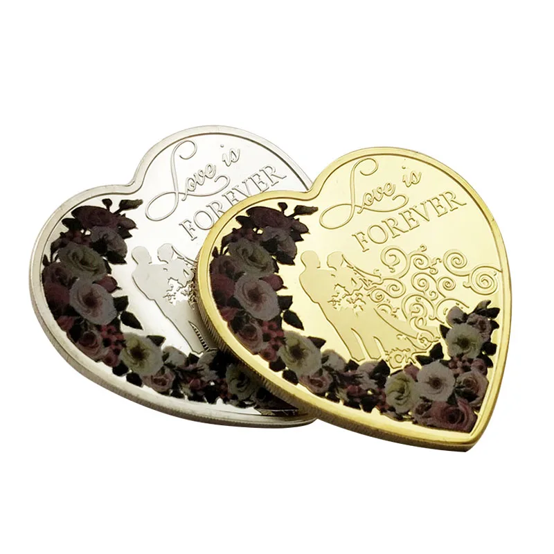 

New Heart Shape Wedding Coins for Lover Gold and Silver Love In Forever Collectible Coins Collection Souvenirs and Gifts