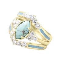 3 pcs natural turquoise diamond ringsparkling natural gemstone ring set women emerald sapphire stackable ringretro enamel ring