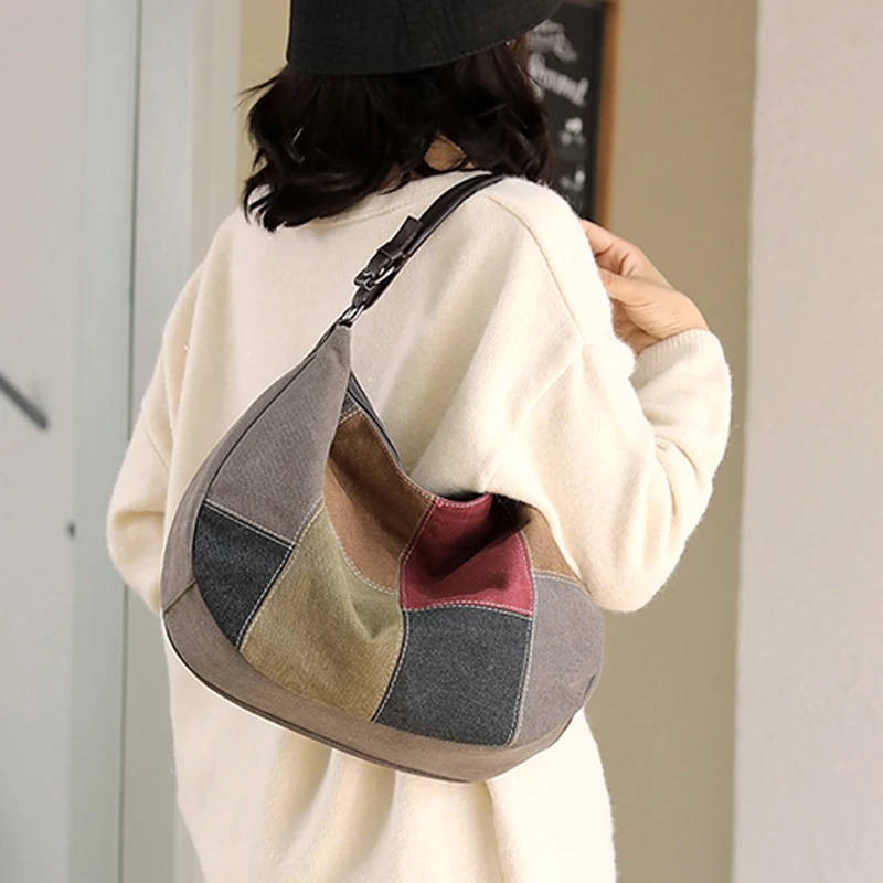

Women's Handbag One Shoulder Fashion Large Capacity Canvas Adjustable Shoulder Strap Zipper Internal Pocket Vintage Phone Bag