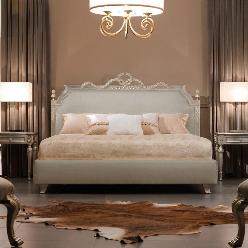 

European style neoclassical double bed master bedroom solid wood deluxe wedding bed wood carved villa furniture customization