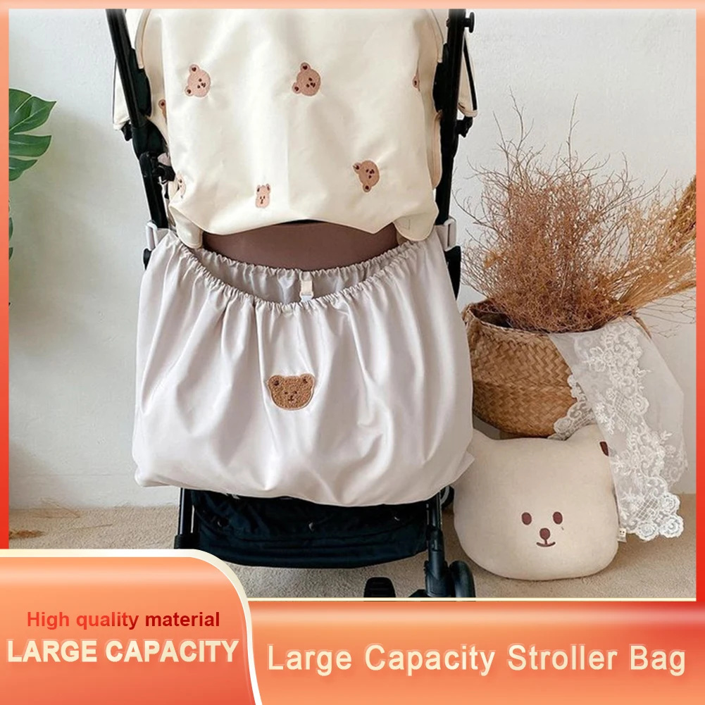 

Baby Stroller Diaper Bag Hanging Nappy Organizer with Embroidery Bear Large Capacity Stroller Storage Bag Stroller Accessories