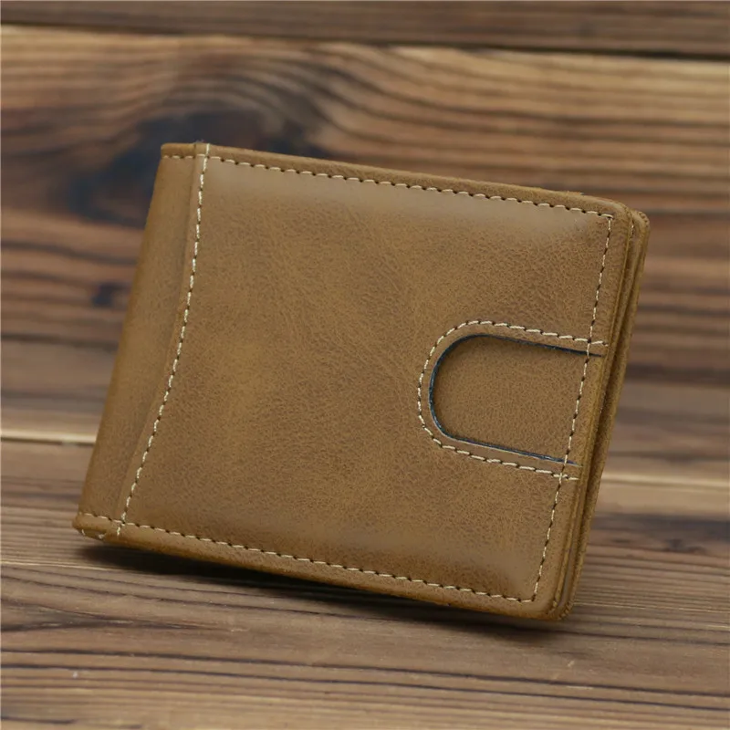 

RFID Casual Solid Short Wallet Men's Thin Bifold Money Clip Light Wallet With Metal Clamp PU ID Credit Card Purse Cash Holder