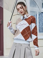 cakulo three colors diamond lattice letter youthful charm style 2022 new arrival women clothing thin sweater
