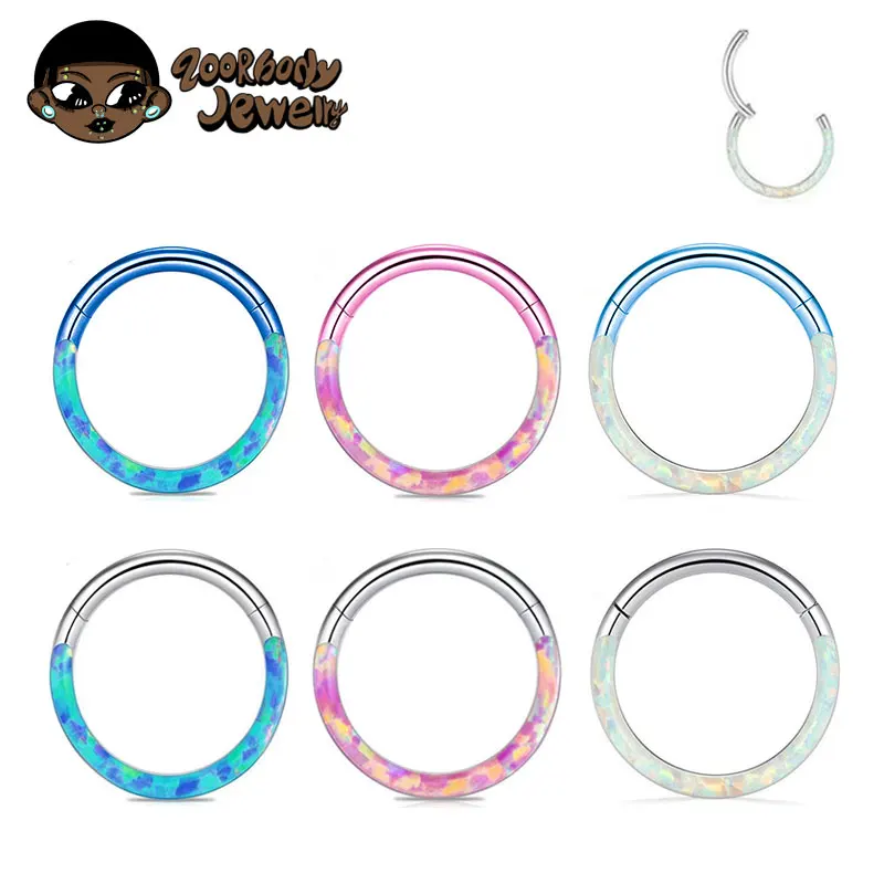 G23 Titanium Septum Pierced Nose Ring Opal Hinge Segment Clicker Ear Cartilage Earring Spiral Lip Pierced Anodized Body Jewelry