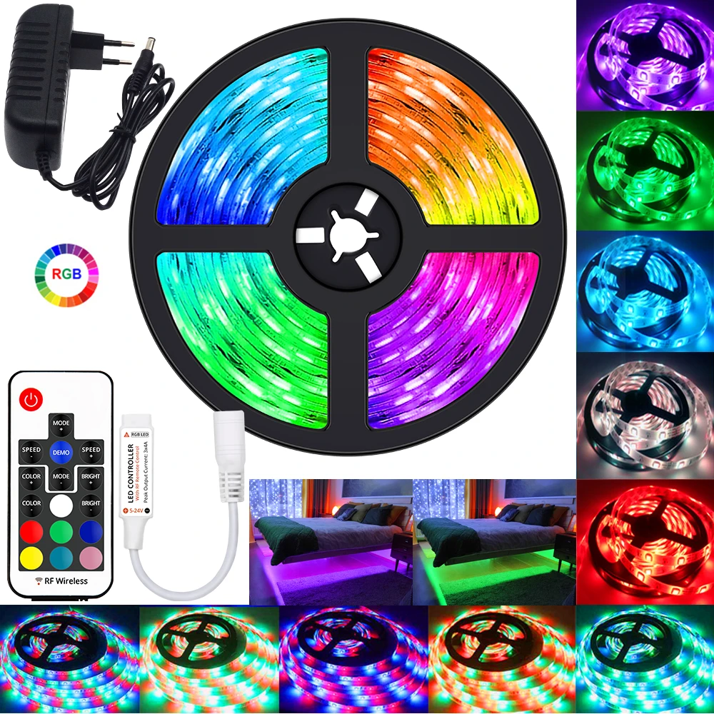 

Светодиодная ленсветильник М-20 м 2835 5050 RGB гибсветодиодный Светодиодная лента украшение комнаты неоновые лампы Набор диодов подсветка Свет ...