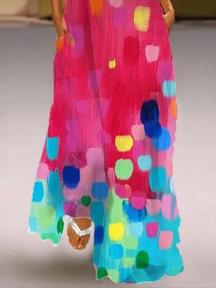 Onecozyday женское весенне-летнее платье макси с ярким принтом плиссированное без