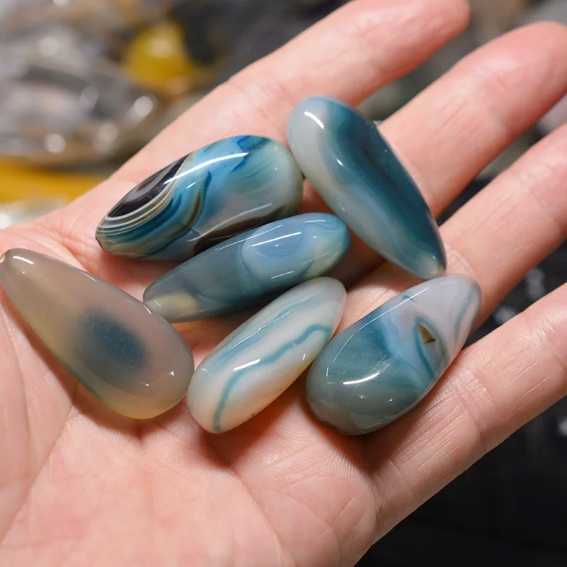

Natural stone Blue stripe Straight hole agate Pendant Drop shape exquisite pendant Charm jewelry Make DIY gift fashion jewelry