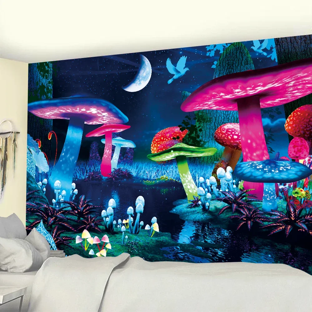 ł grzyb psychodeliczna scena Mandala Home Decor Art Tapestry Hippie Boho Pretty Room Wall Hanging