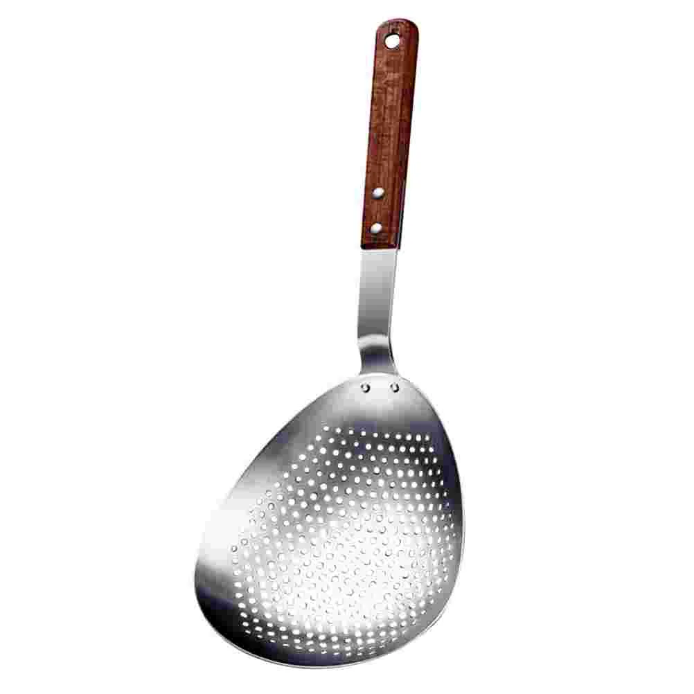 

Skimmer Spoon Strainer Slotted Wooden Handle Ladle Kitchen Stainless Steel Scoop Spatula Pasta Colander Cooking Pot Drain Hot