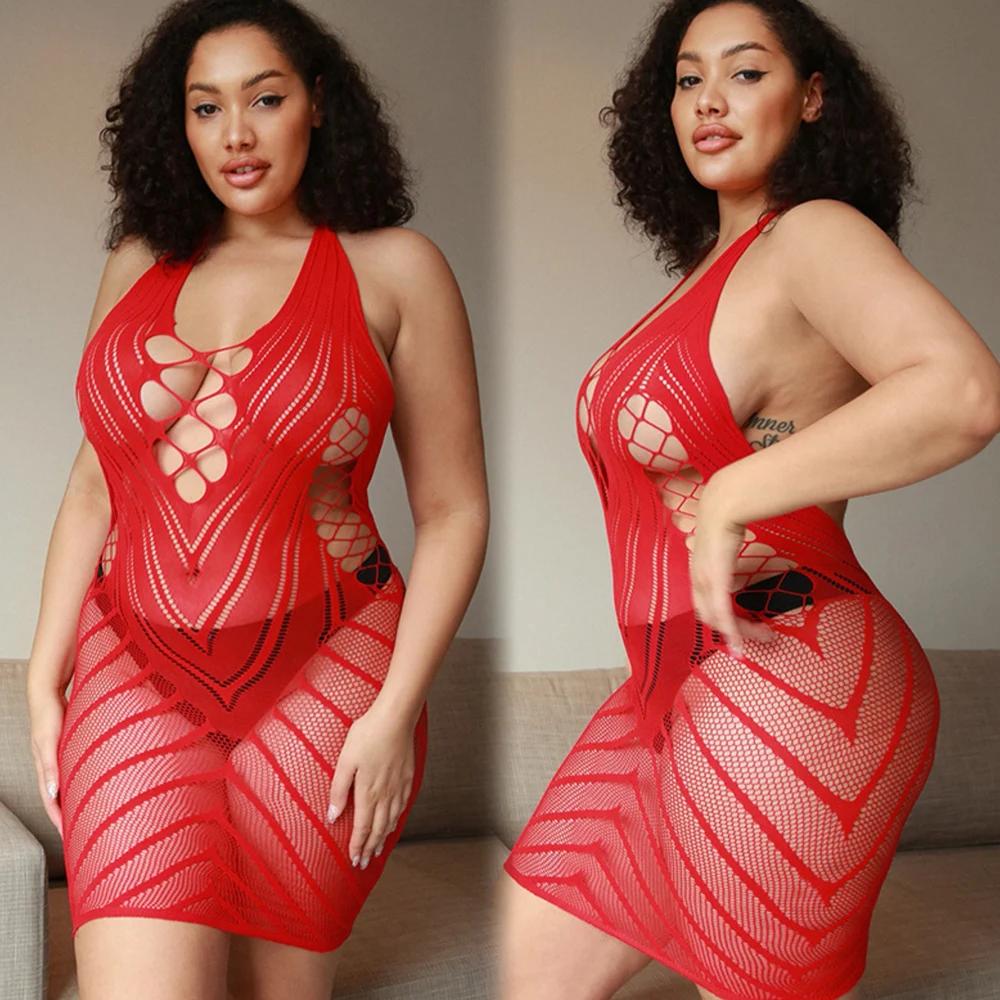 

Sexy Red Fishnet Bodycon Dress Perspective Mini Dress Hollow Out Summer Clothing for Women Dresses Party Vestidos Beach Wear