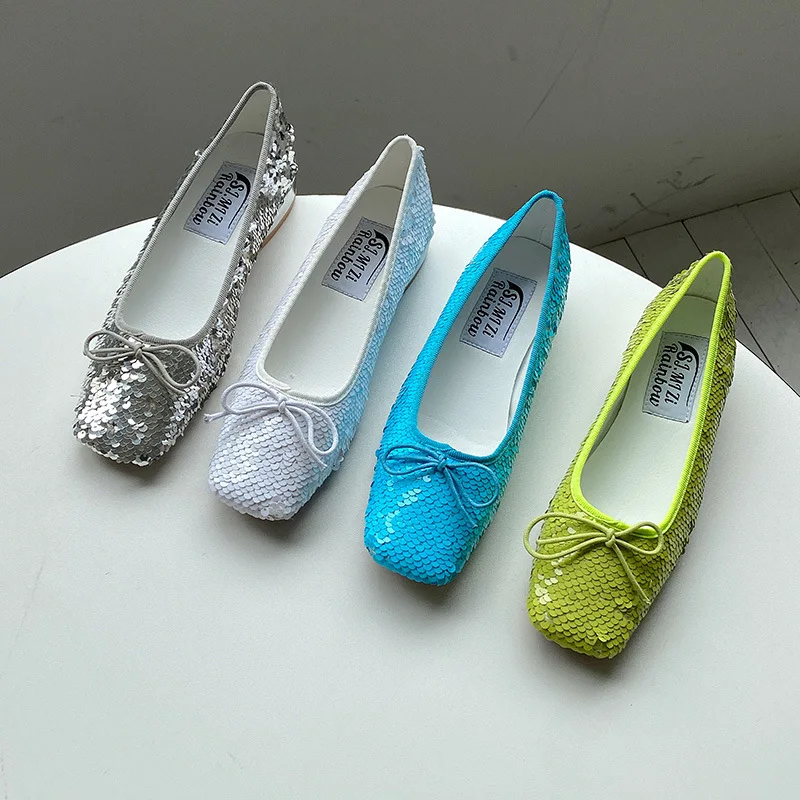 

Bling Bling ballerina woman flats square toe glitter moccasins slip on shallow loafers sequined cloth sneaker shoes