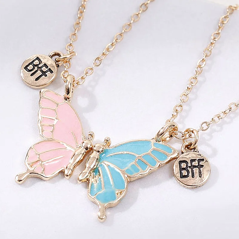 

2 Pcs/set Women's Fashion Butterfly Pendant Necklaces BFF Girl Friendship Necklace Simple Couple Choker Collarbone Chain Jewelry