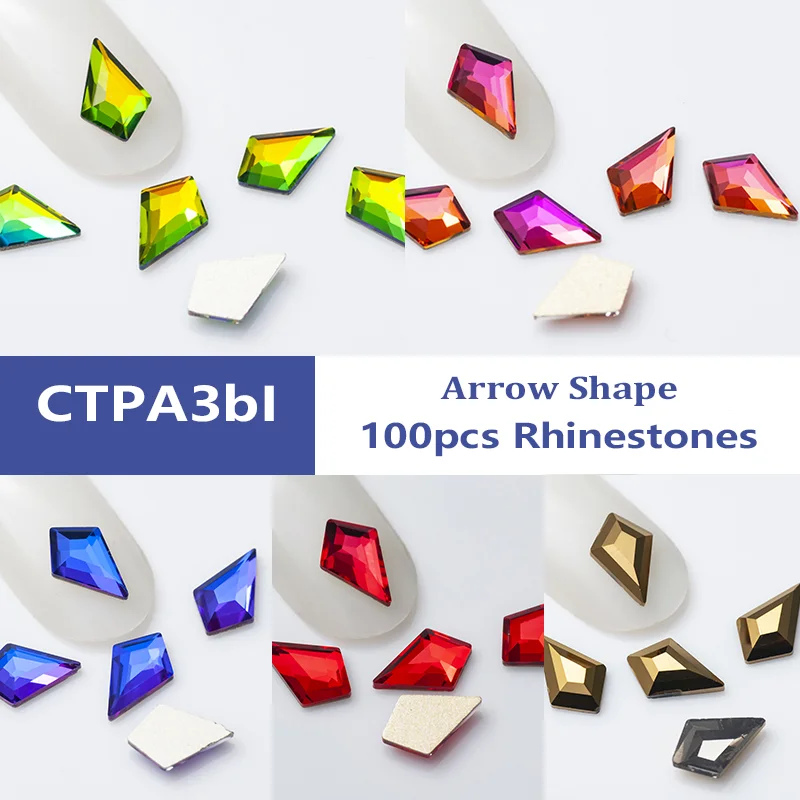 

100pcs Flat Shape Nail Art Rhinestones Arrow Glass Strass DIY Crafts Accessories Crystals For 3D Nail Clothes Decoration