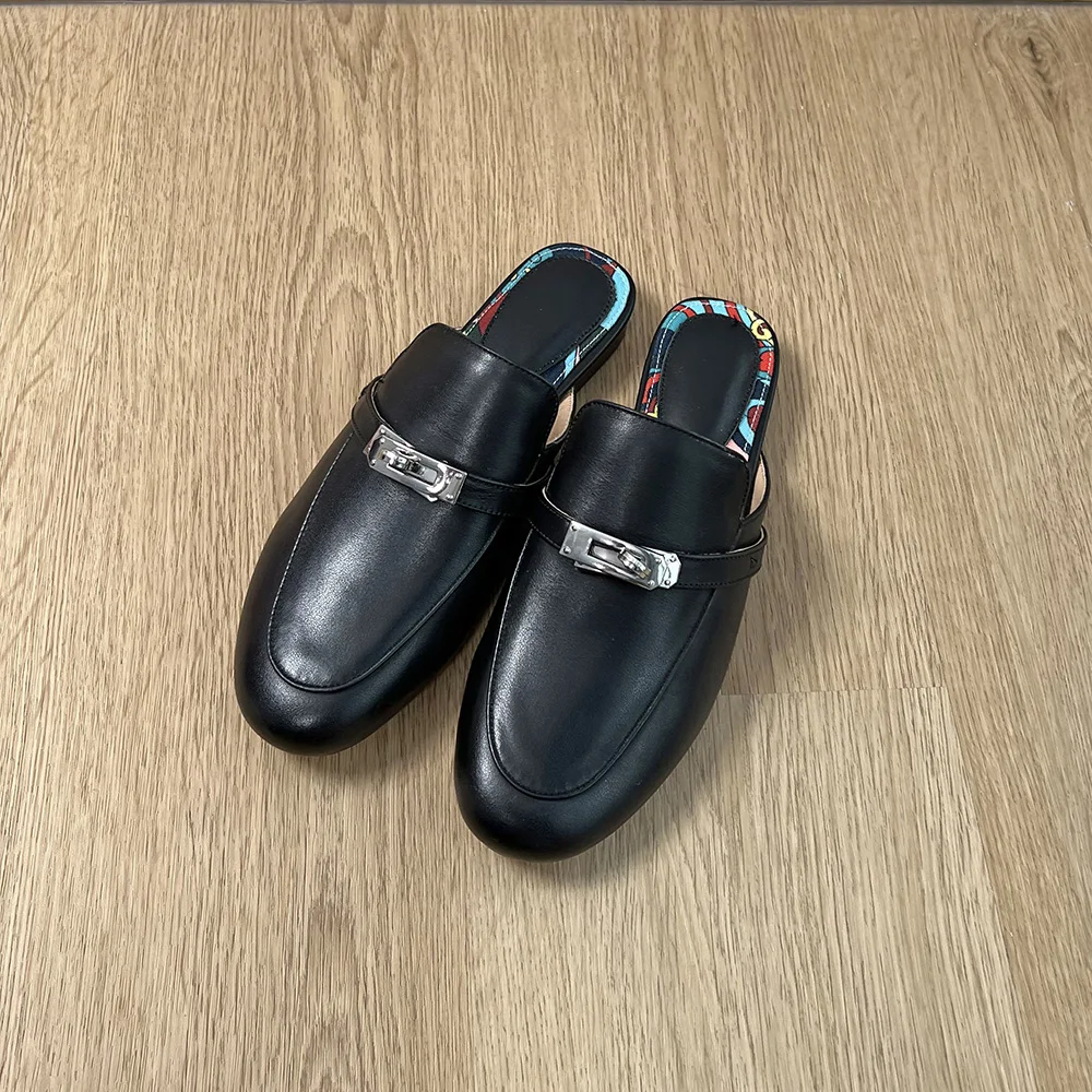 Slippers Women Casual Shoes Cowhide Outside sandalias Slip on Slingback Mules Basic Style zapatos mujer primavera verano 2022