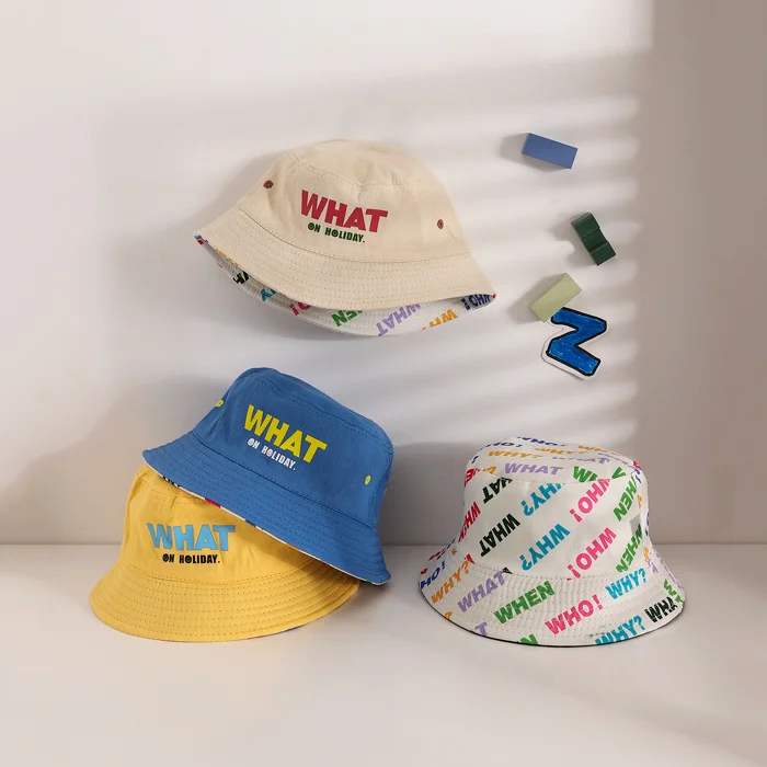 

Панама детская с двусторонней надписью, детская шапка рыбака, корейский стиль, Повседневная универсальная Солнцезащитная уличная шляпа
