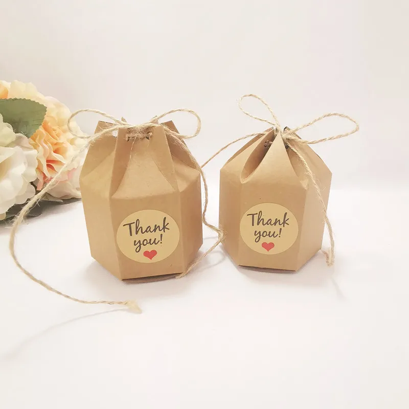 

5pcs Creative Kraft Paper Candy Dragees Gift Boxes Lantern Hexagon Shape Wedding Birthday Favors Cake Gift Packaging Box