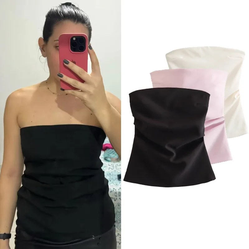 Женский укороченный топ HXAO повседневный стиль майка из смешанной ткани дизайн с